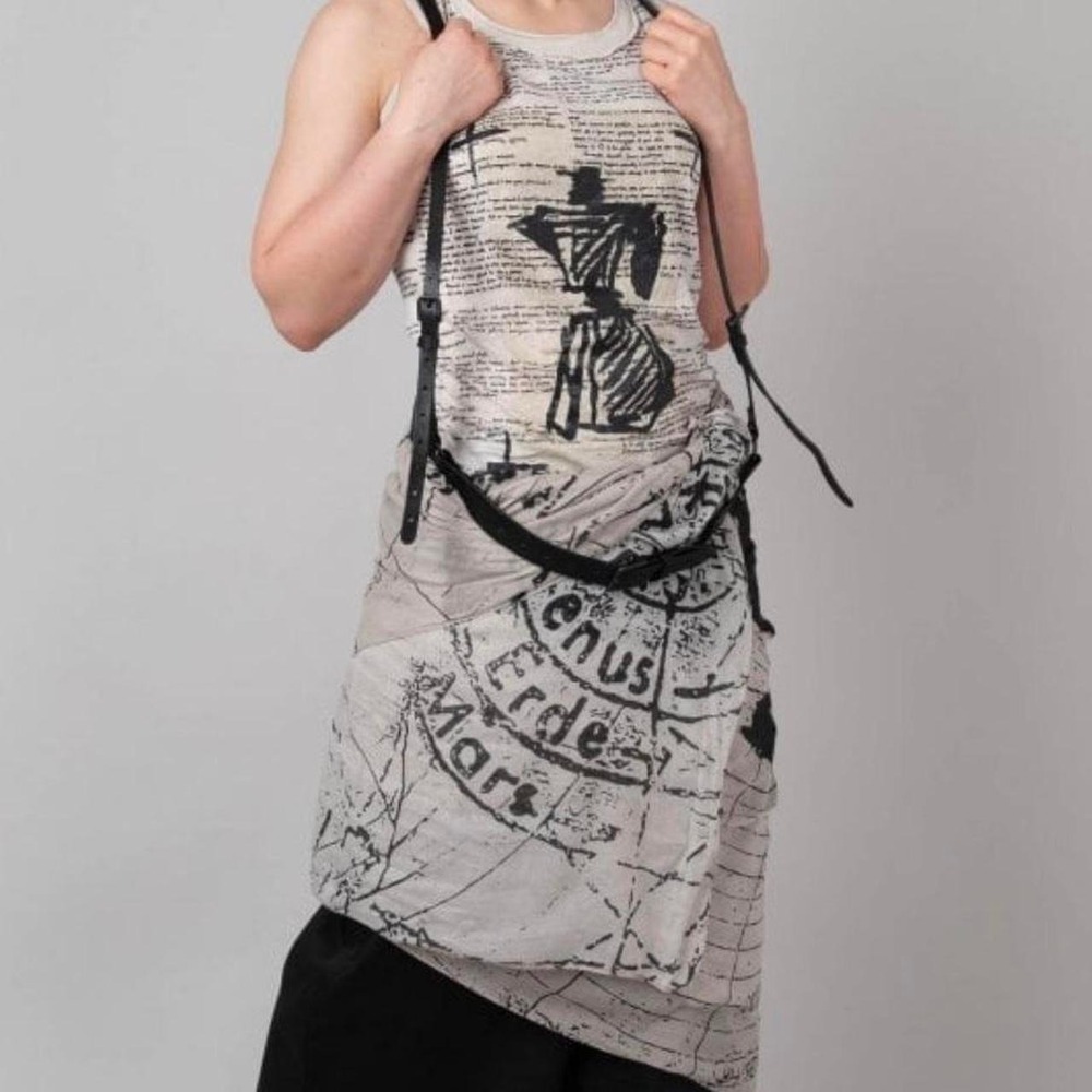 Rundholz hand painted white & black tank dress w/ renaissance‎ era graphic Sz M